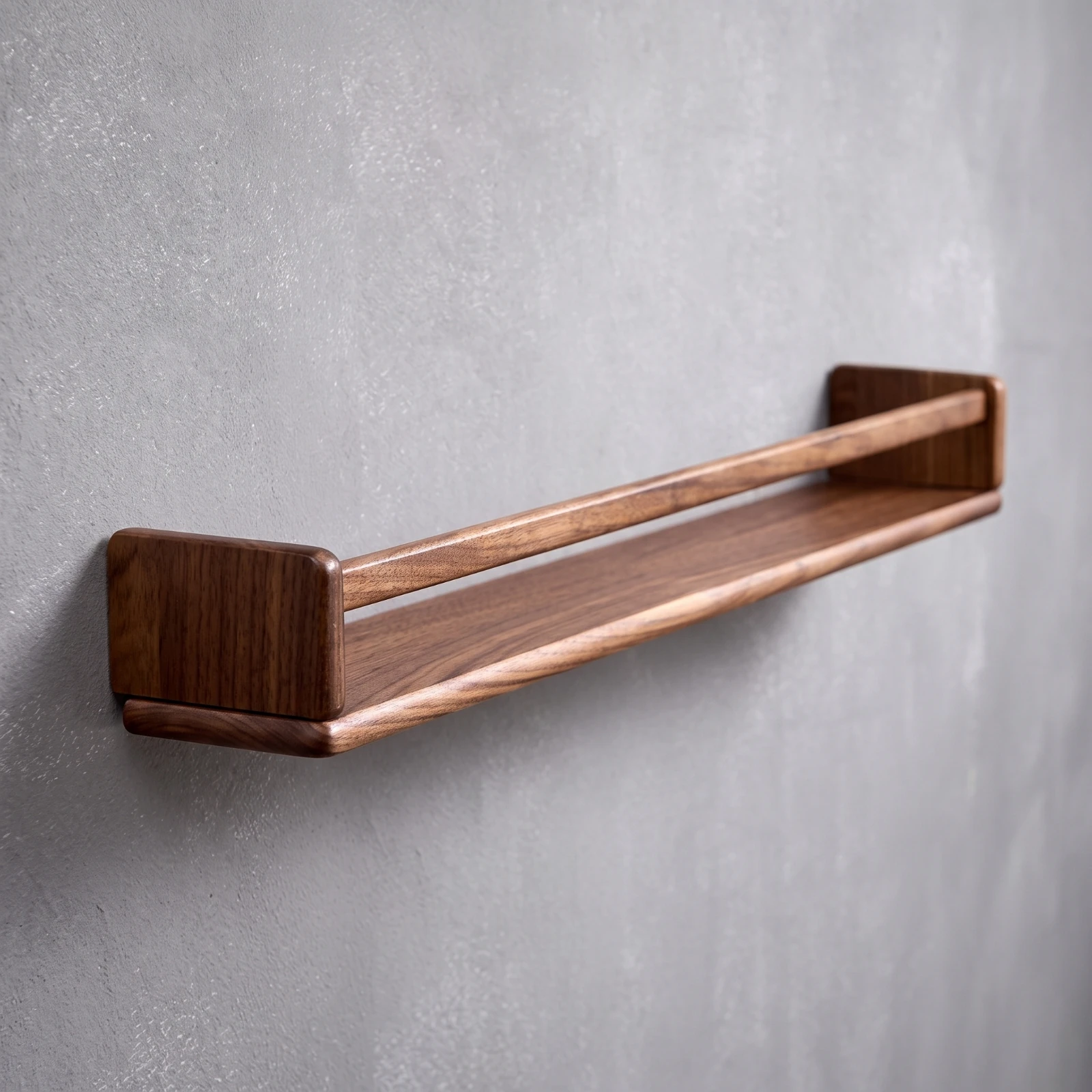 Shelf with Rail Walnut Wall Shelf Book Ledge Sturdy Furniture Modern for Living Room, Bedroom