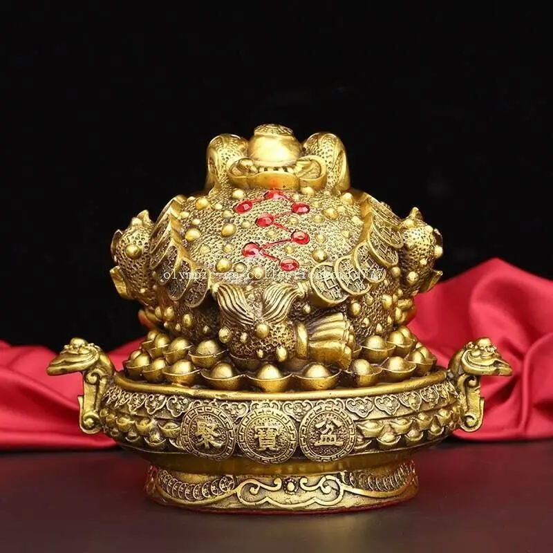 7'' Brass Home Feng Shui Treasure Cornucopia Wealth Fortune Jin Chan Toad Statue