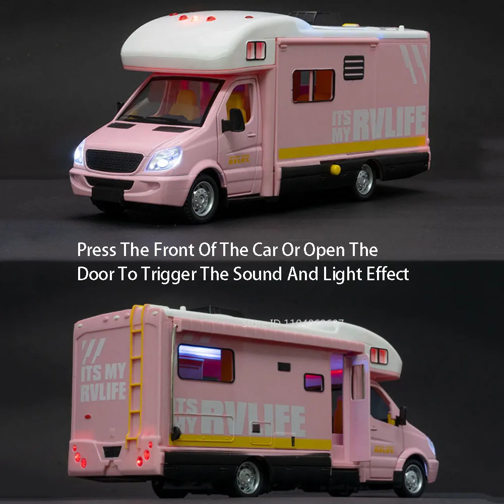 Escala 1:32 acampamento rv liga diecast f150 modelo de carro brinquedos em miniatura som luz portas abertas puxar para trás presentes do festival para crianças