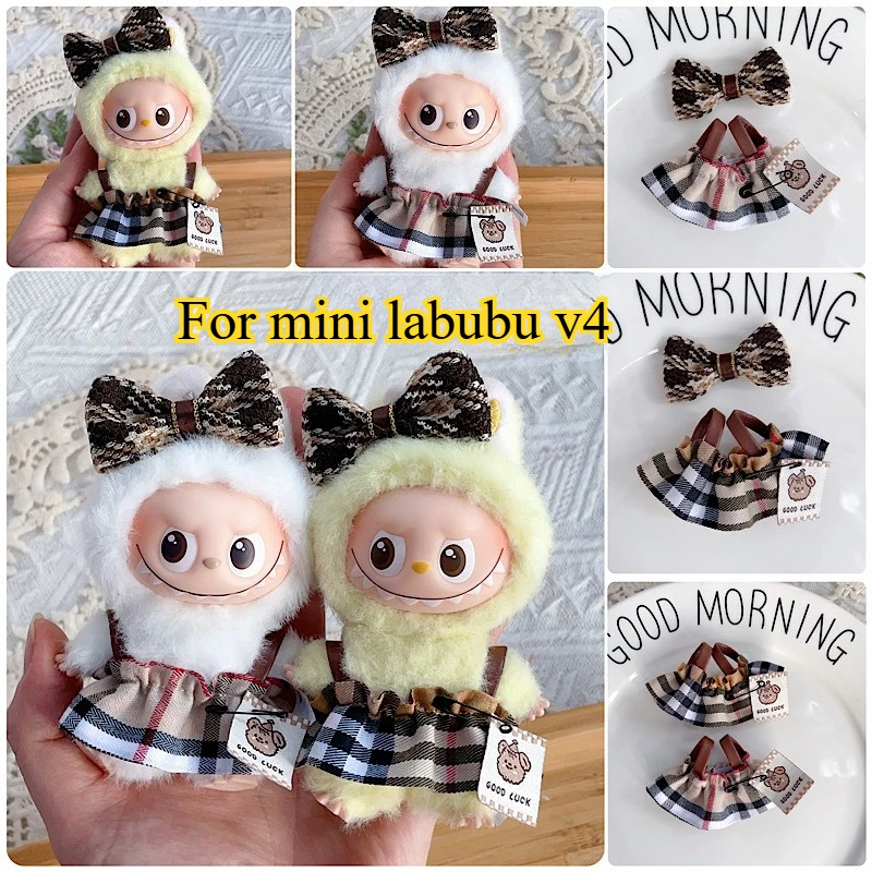 Cute Mini Bowknot Dress Doll Clothes for Labubu 4.0 Korea Style Fluffy Romantic Dress for 10cm Ladbubu V4 Dolls Accessories