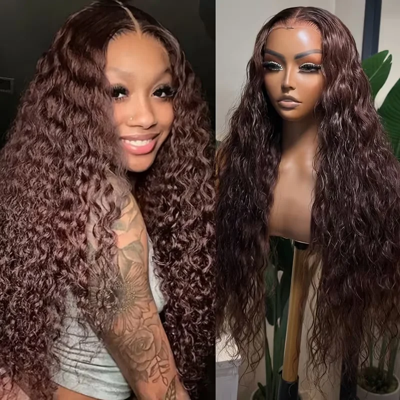 Deep Wave Brazilian Human Hair Chocolate Brown 28 Inches 200 Density 13x4 13x6 HD Lace Front Wig Glueless Wigs For Black Women