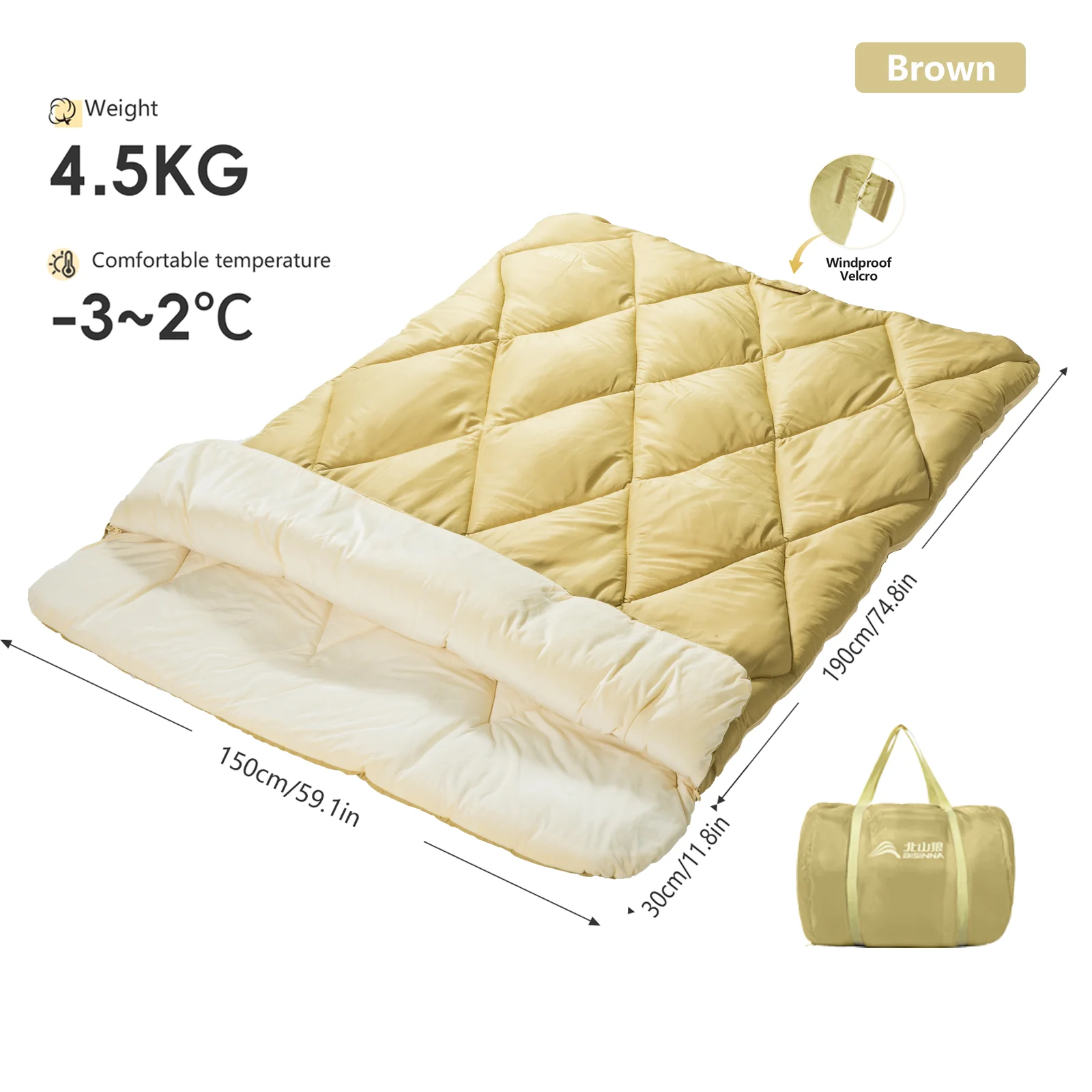 BISINNA Dubbele Camping Slaapzak Splicable Draagbare 2 Persoons Quilt 4 Seizoenen Afneembare Winterslaapzak voor Wandelen Toerisme