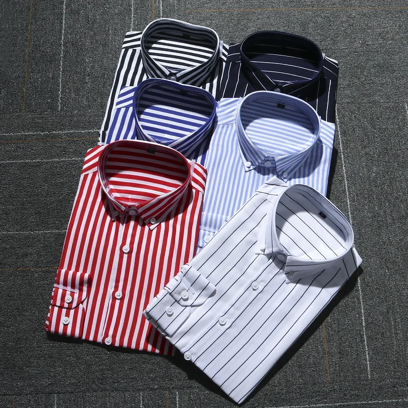 Fashionable Men's Blue and White Stripe Shirt with Long Sleeves and Standard-fit Dress Design for Business and Casual Wear