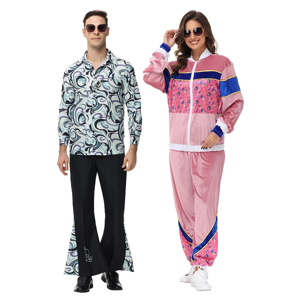 

Carnival Halloween Party Costume Couples Vintage 70's 80's Hippies Costumes Cosplay Hippies Disco Dance Outfits For Man Women