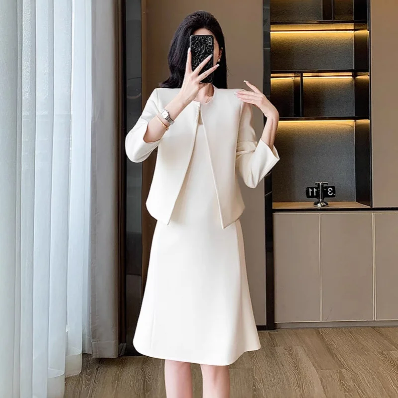 Hochwertiges lila kragenloses Anzugkleid2025Herbst- und Winter-Arbeitsplatz-Pendler-formelles Business-Kleid-Set, zweiteilig