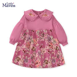 Little maven Autumn Baby Girls Kids Clothes Children's Clothing Cartoon Embroidery Flowers Princess Long Sleeves Dress Spring