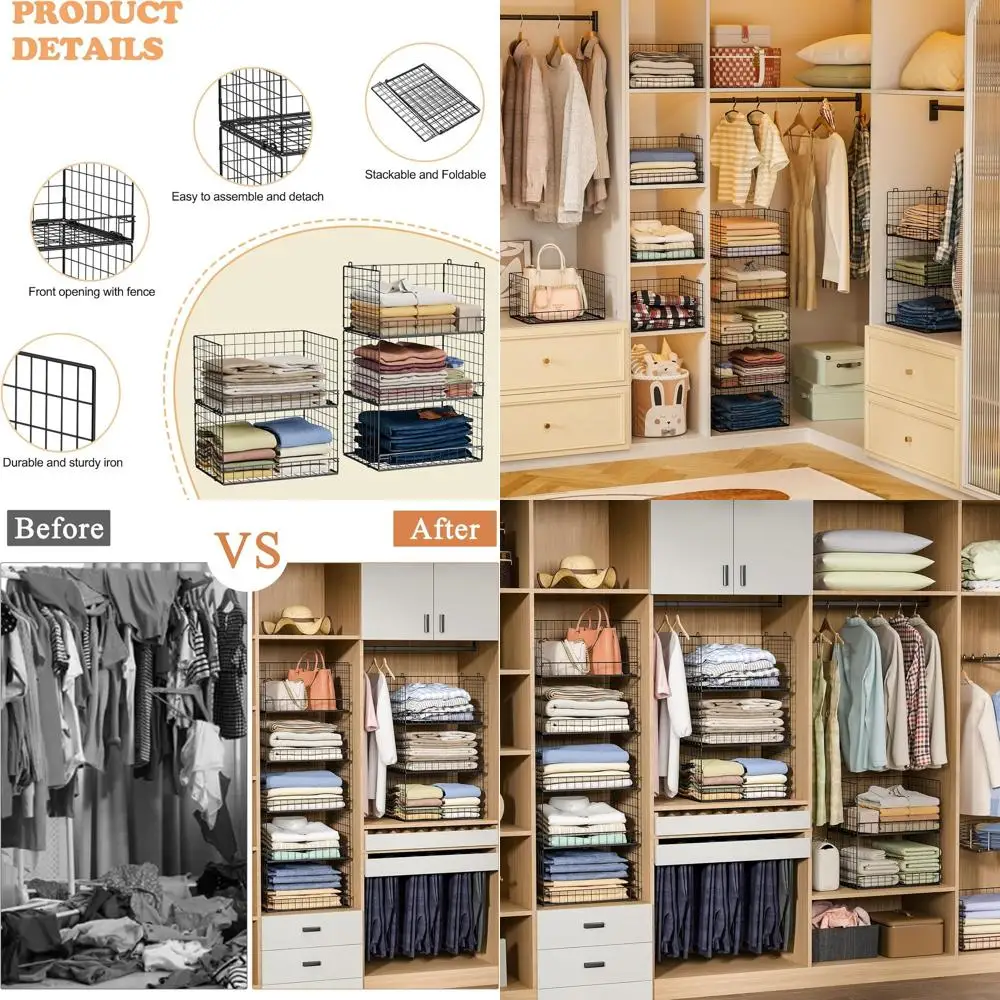 

5-уровневый складной органайзер для шкафа с контейнерами для хранения, складной держатель для свитеров, черный (патент подаётся)