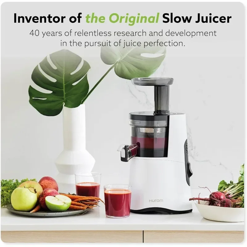 Hurom H-AA Slow Juicer, White High Yield Quiet 150 Watt Motor BPA Free 500ml (16.9oz) Chamber Slow Squeeze Quick & Easy Assembly