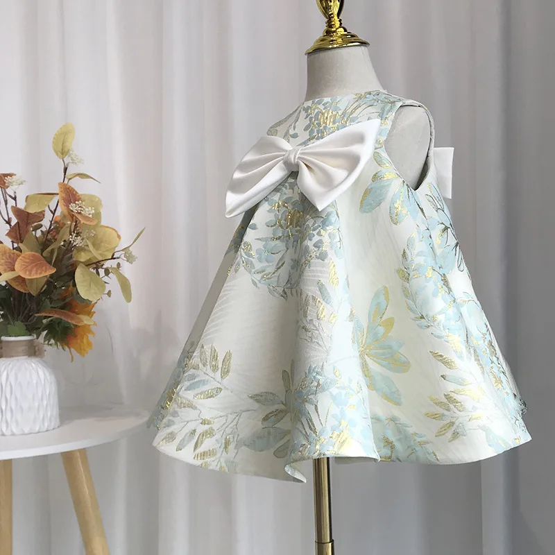 Baby Girls Cute Bow Sleeveless Princess Ball Gown Children Fashion Printed Birthday Party Dress g308