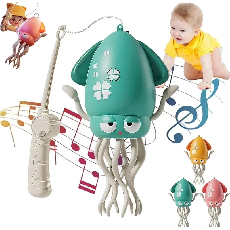 Giocattolo interattivo di polpo danzante con musica a LED Calamari elettrici per evitare ostacoli automatici Giocattolo con sensore strisciante per bambini