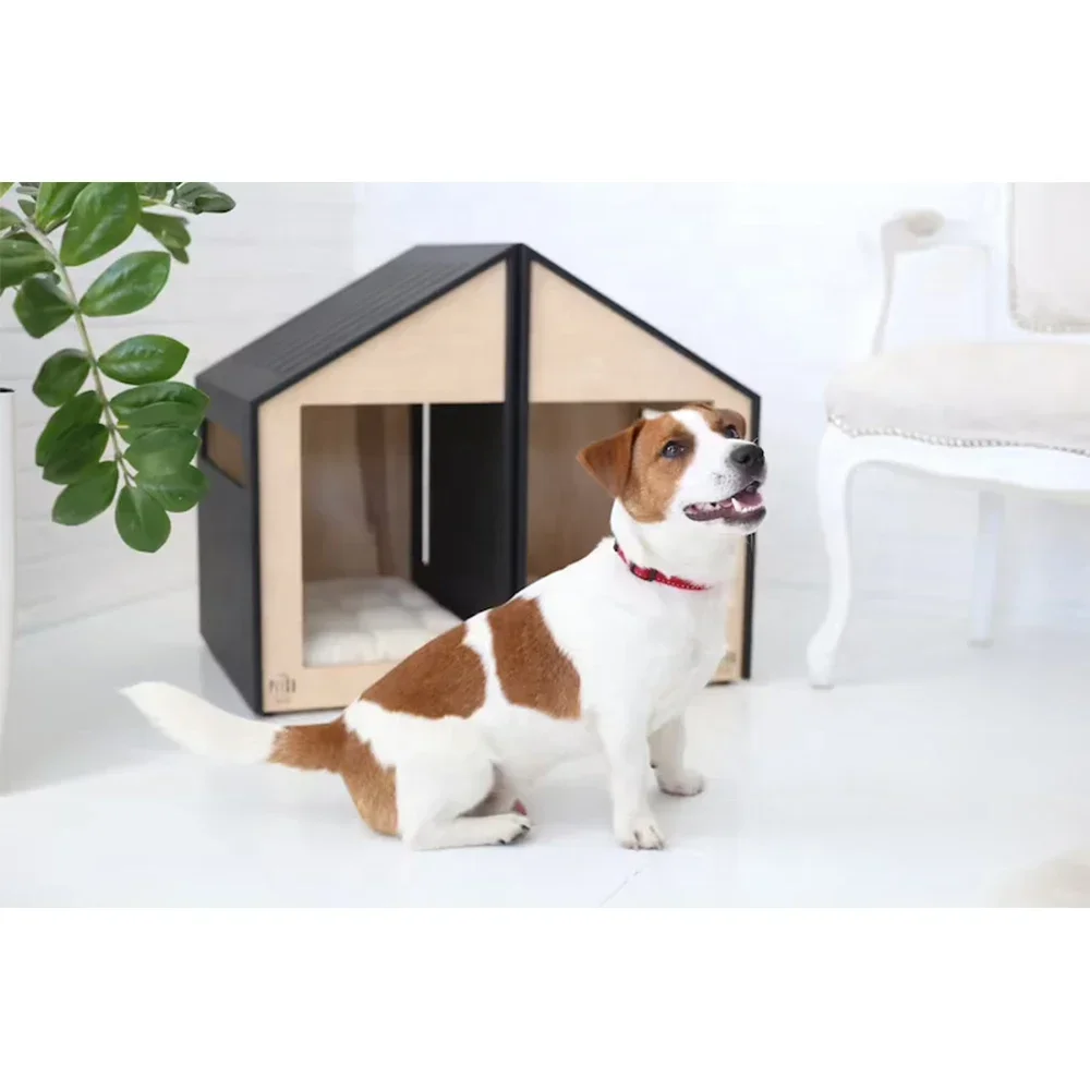 Modern House For Pet Pet Indoor Furniture Double Door Wood Cat Dog House Cave with Mat