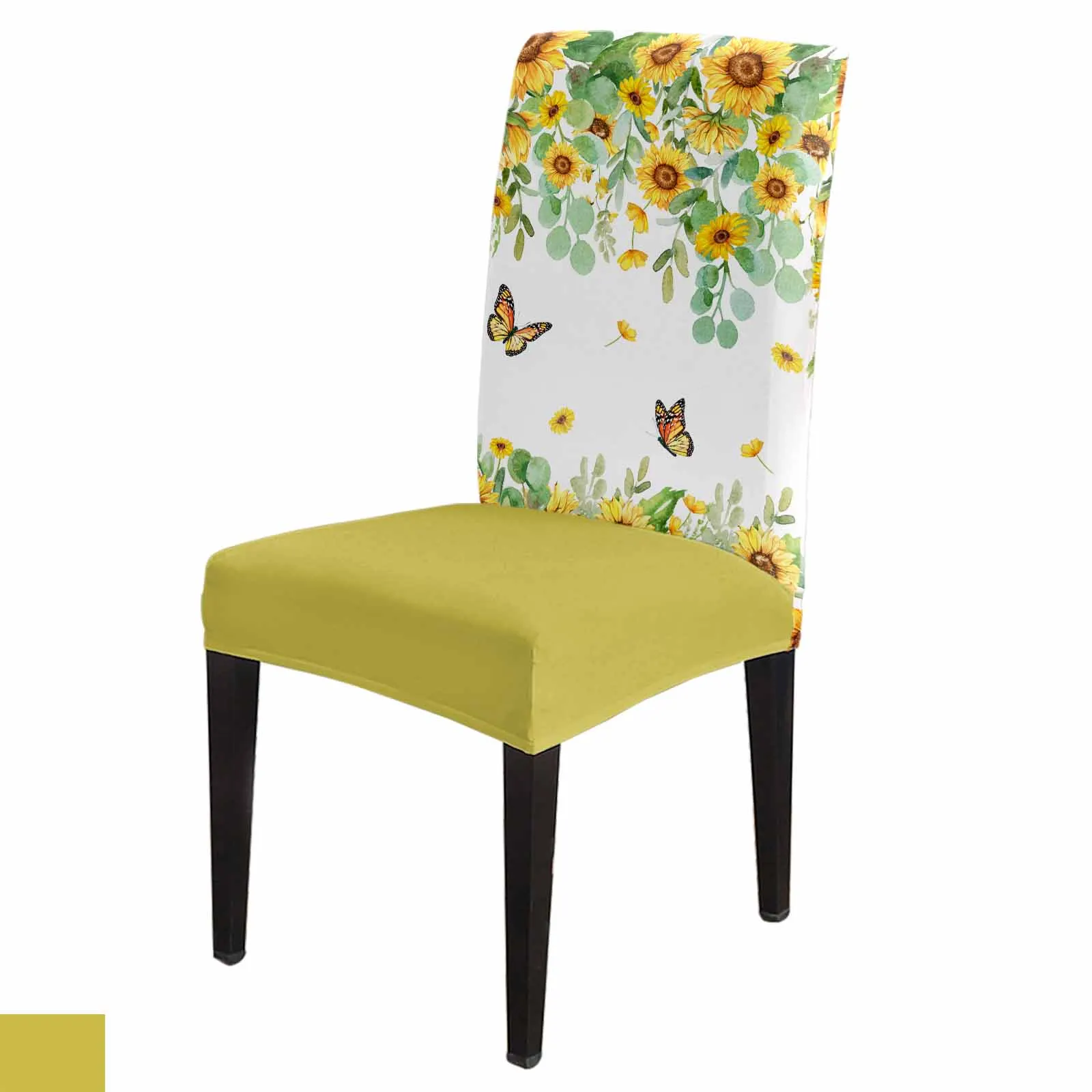 

Watercolor Flowers Sunflower Butterfly Stretch Chair Cover Hotel Dining Room Banquet Wedding Party Elastic Seat Chair Covers