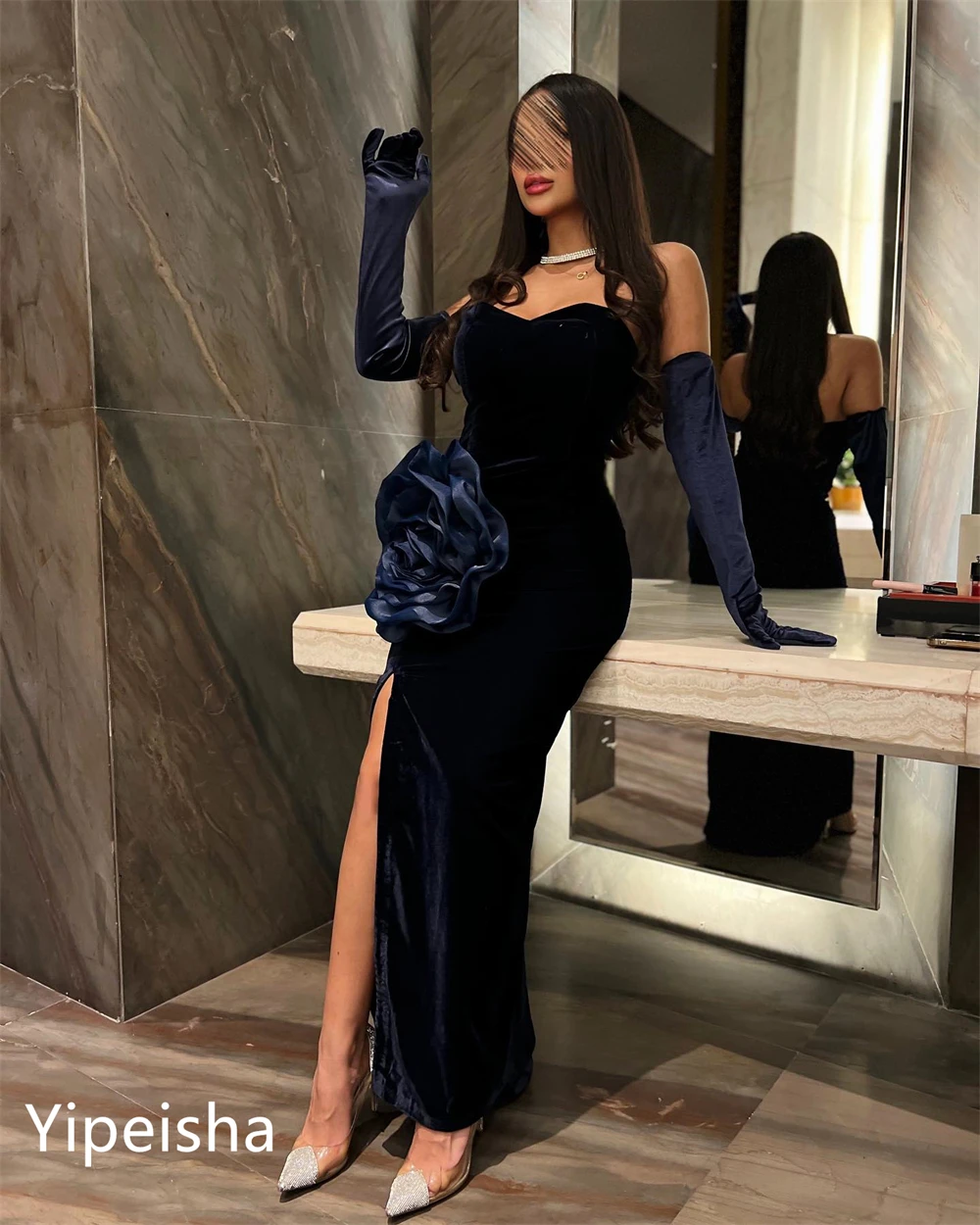 

Simple Strapless Sheath Cocktail Flowers Fold Satin Prom Dresses 2023 luxury gown جديد في فساتين vestido blanco