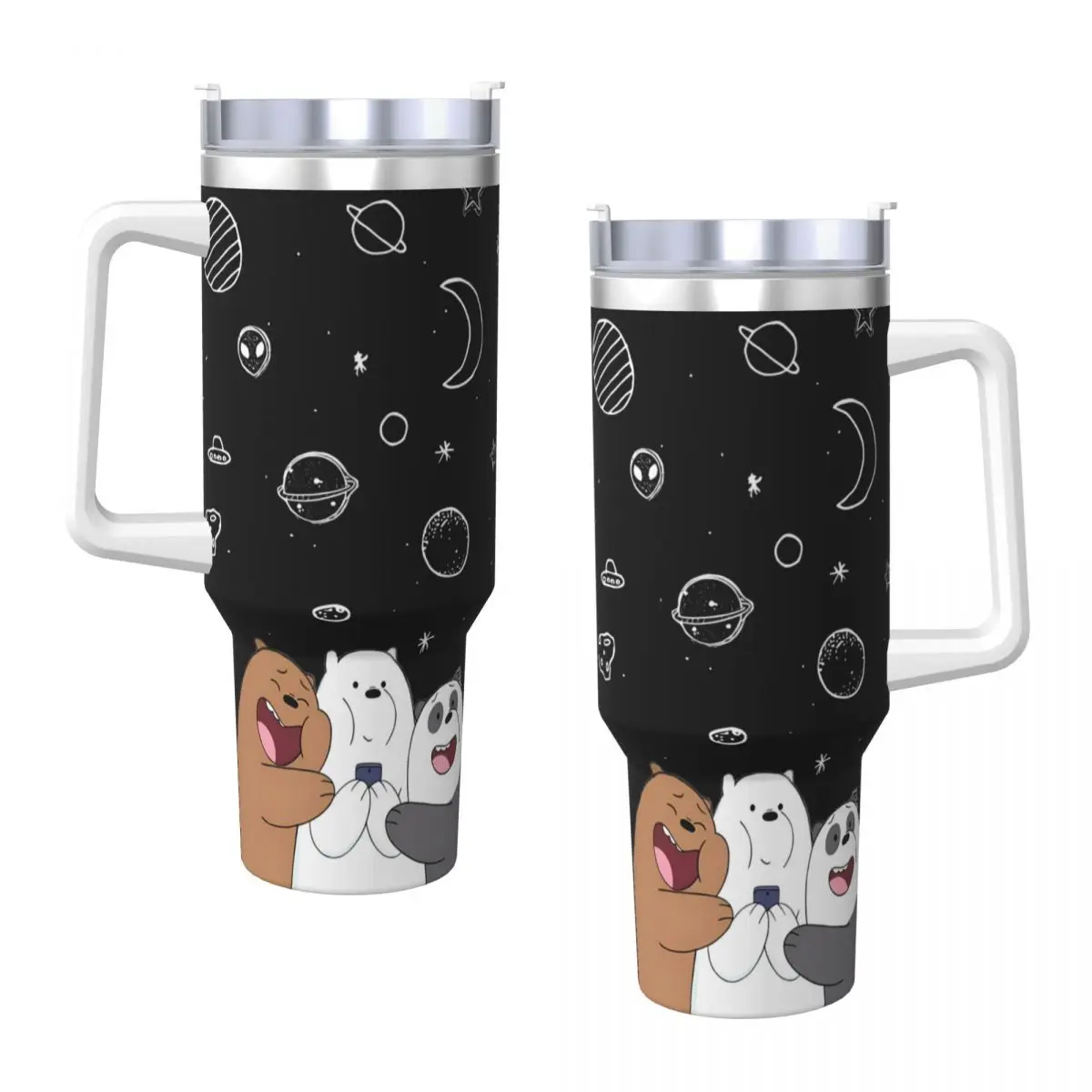 We Bare Bears Planets Stainless Steel Tumbler Travel Coffee Mug With Straws and Lid 40oz Car Mugs Cold and Hot Water Bottle