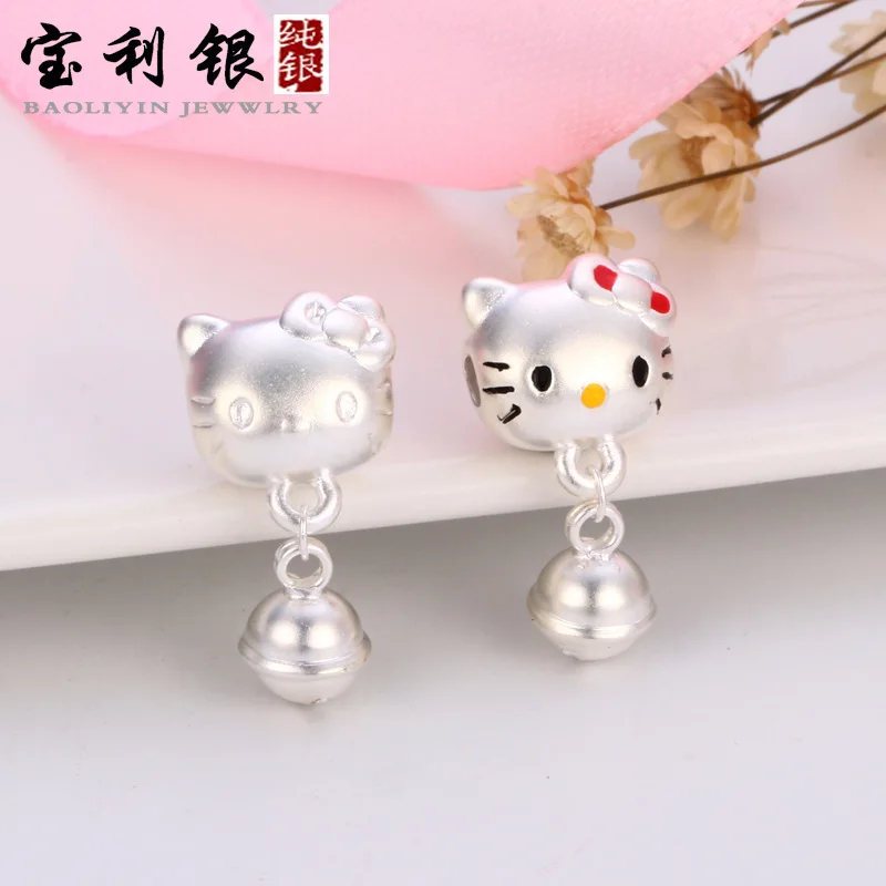 

Sanrio animation peripheral sterling silver pendant bracelet Hello Kitty peripheral bell S999 sterling silver accessories
