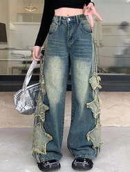 2024 Trashy Y2K Fashion Star Patchwork Baggy Stacked Jeans pantaloni abbigliamento donna Vintage Blue Hip Hop pantaloni larghi in Denim da donna