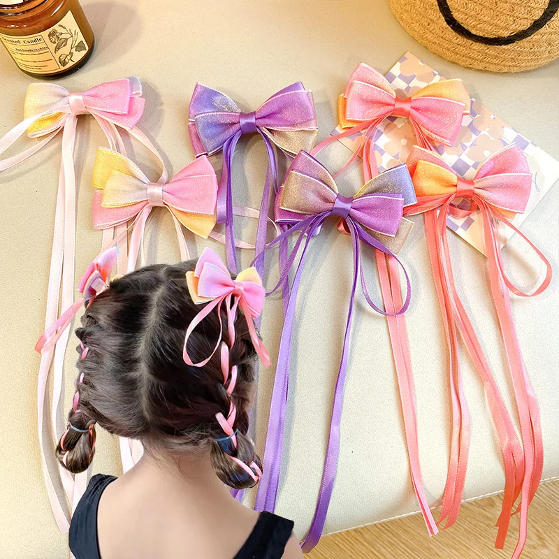 New Chinese Style Gradient Bow Tassel Hairpins Children Sweet Girls Lovely Hair Clips Women Barrettes Hairgrips Hair Accessories