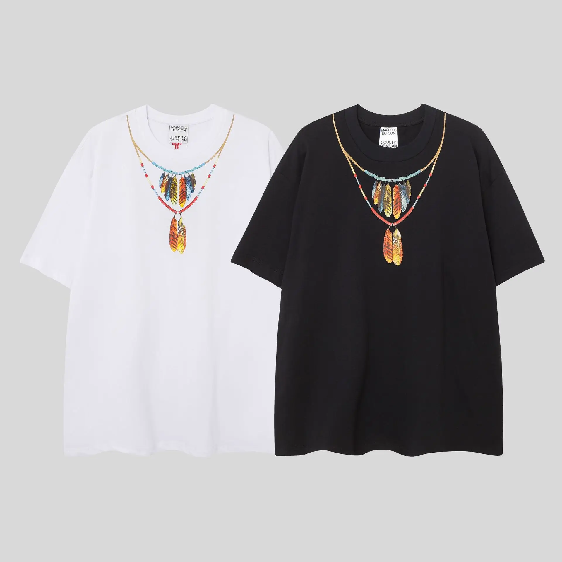 Marcelo Burlon 2026 Wing Print Pure Cotton Men's Tee Casual Short-Sleeved Shirt T-Shirt