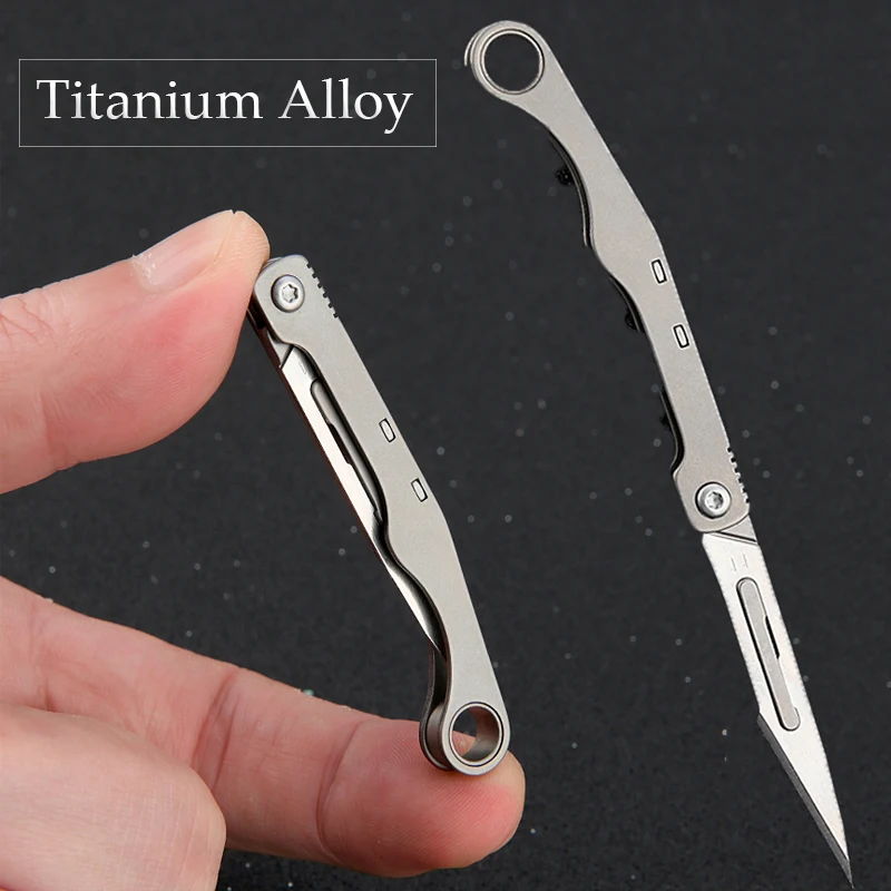 Titanium Alloy Mini Bisturi Utility Knife Quick Open Keychain Bolso Faca Dobrável Lâmina Substituível Self Defense Tool No.11