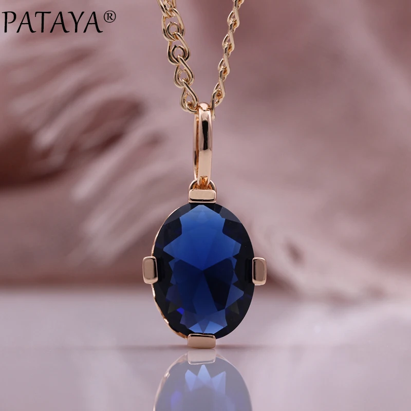 PATAYA New Blue Round Natural Zircon Women Drop Sets 585 Rose Gold Color Dangle Earrings Christmas Gift Fine Fashion Jewelry Set