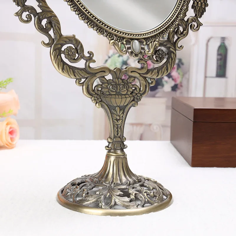 vintage retro oval 360 rotating compact mirror double face desktop table makeup cosmetic dresser mirror embossed cut-out 331B