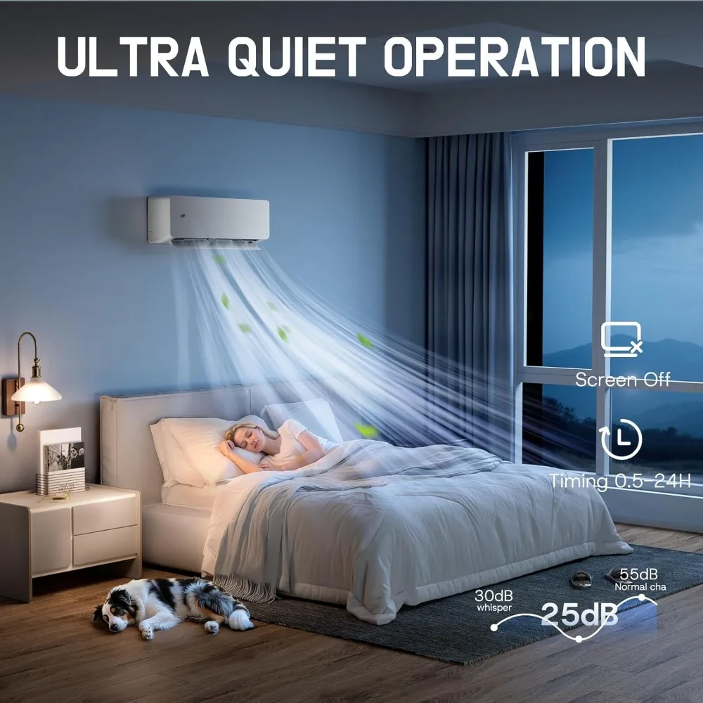 مكيف هواء سبليت صغير 12000 وحدة حرارية بريطانية، وحدة تيار متردد سبليت 115/230 فولت، عاكس موفر للطاقة تيار متردد، 20 SEER2 نظام مضخة حرارية موفرة للطاقة