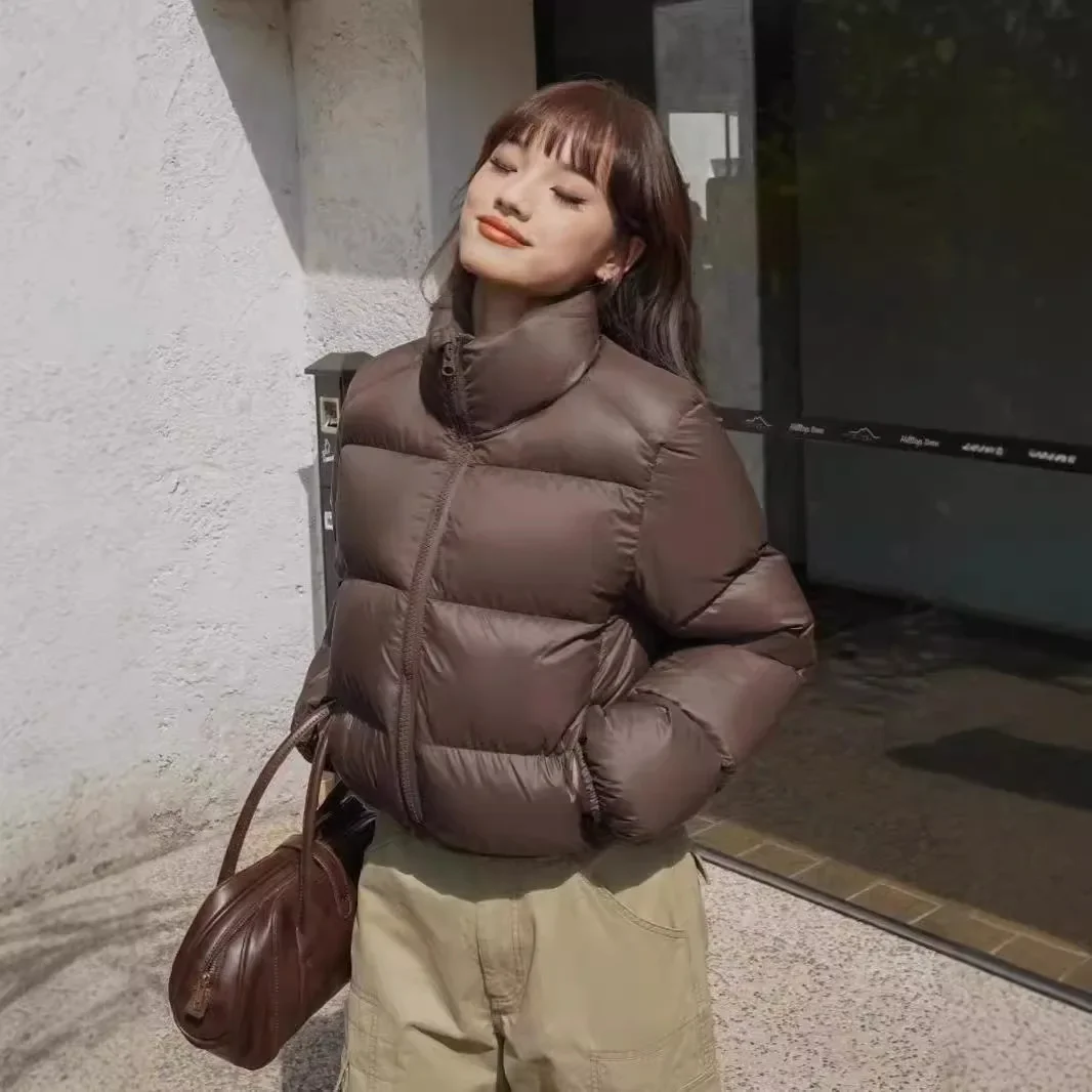 

Winter Coat Women's Cotton Jacket Stand Collar Drawstring Waist Short Bread Style Outerwear Trendy plus Size Versatile