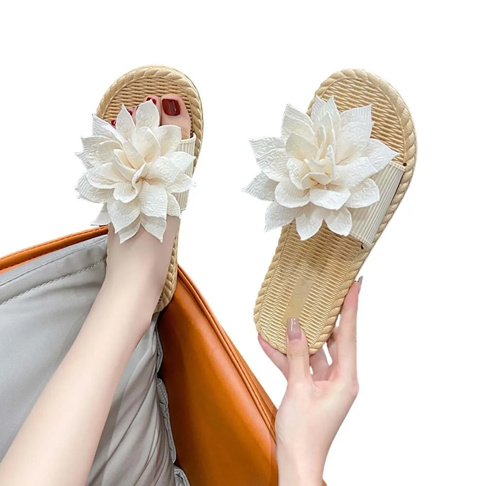 

Cloth Flower Flip Flops Women Slippers Holiday Seaside Sandals Thick Shoes Non-Slip Vacation Beach Slippers Summer Swimming