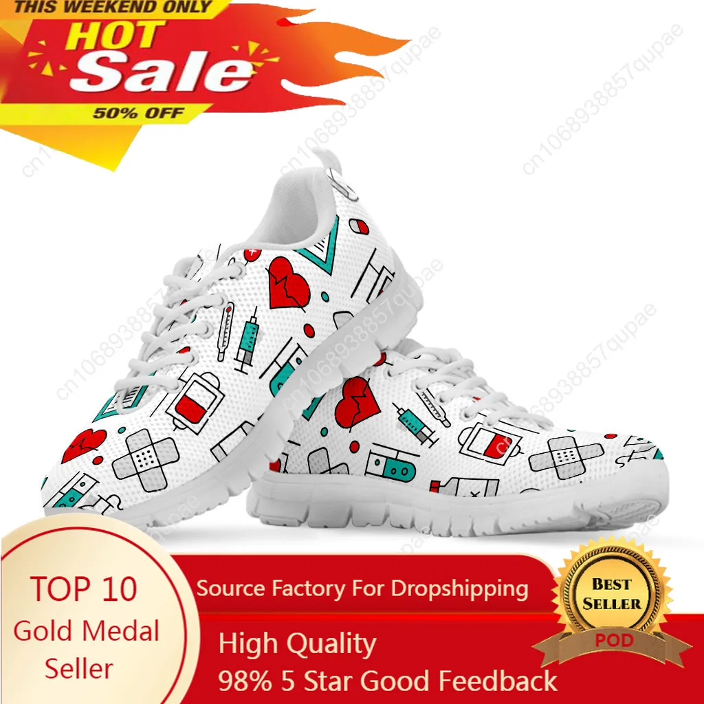 

Spring Autumn Soft Warm Flats Shoes Hospital Medical Nurse Printed Women Casual Sneakers Lace Up Footwear Zapatillas