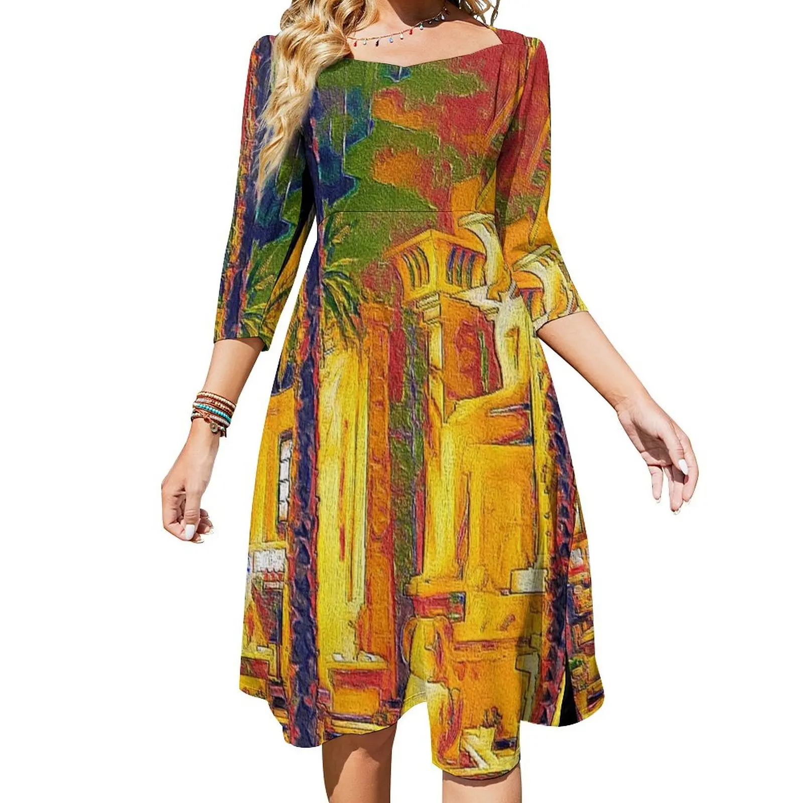 

Luxor Hotel Las Vegas lobby - Colorful painting Flare Dress dresses with long sleeves women dress