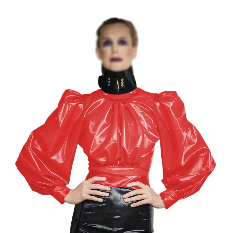 Sexy Clear PVC Tops See-through Folds Perspective T-Shirt Long Sleeve Puff Sleeve Blouse Transparency Tops Night Clubwear Party