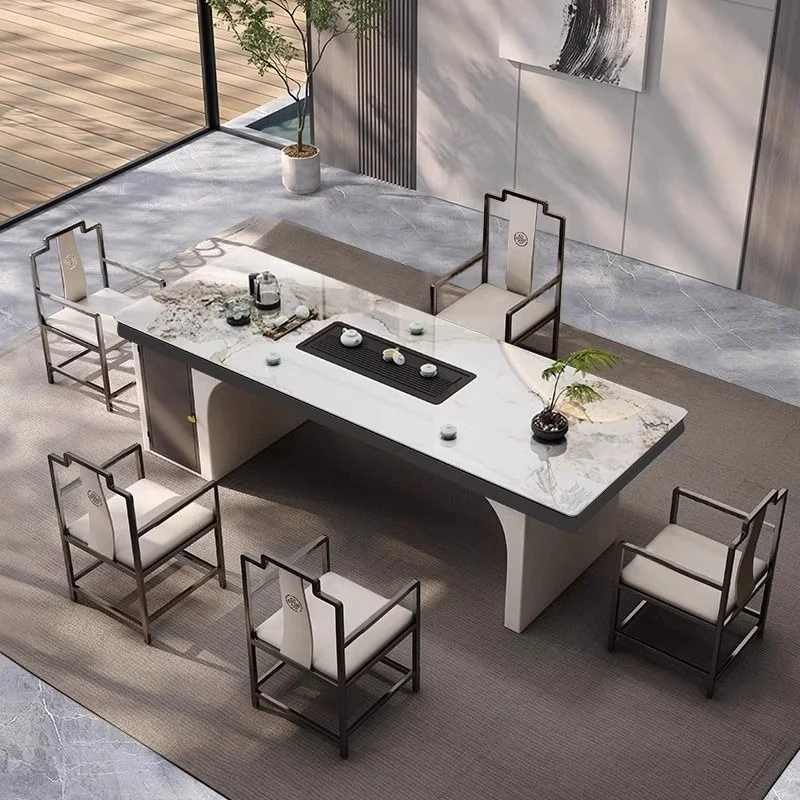 

Luxury stone rock slab tea table and chair combination, modern simplicity and high-end sense