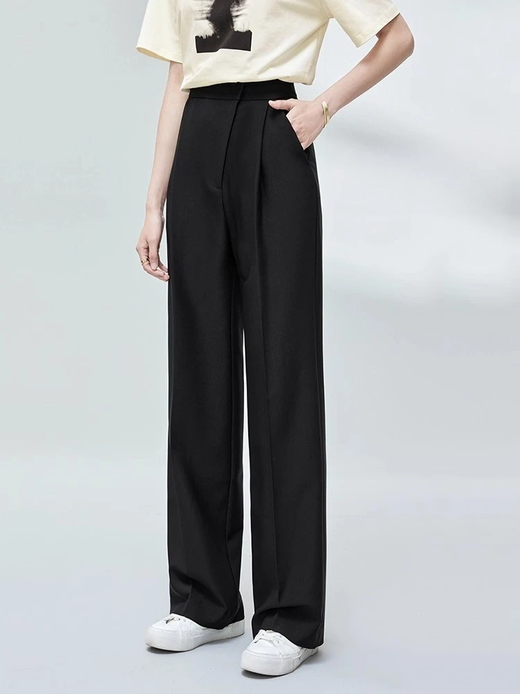 

Sentubila Black Suit Pants For Women's Autumn High-waisted Straight Wide-leg Casual Pleated Tailored Trousers Design M32K48616
