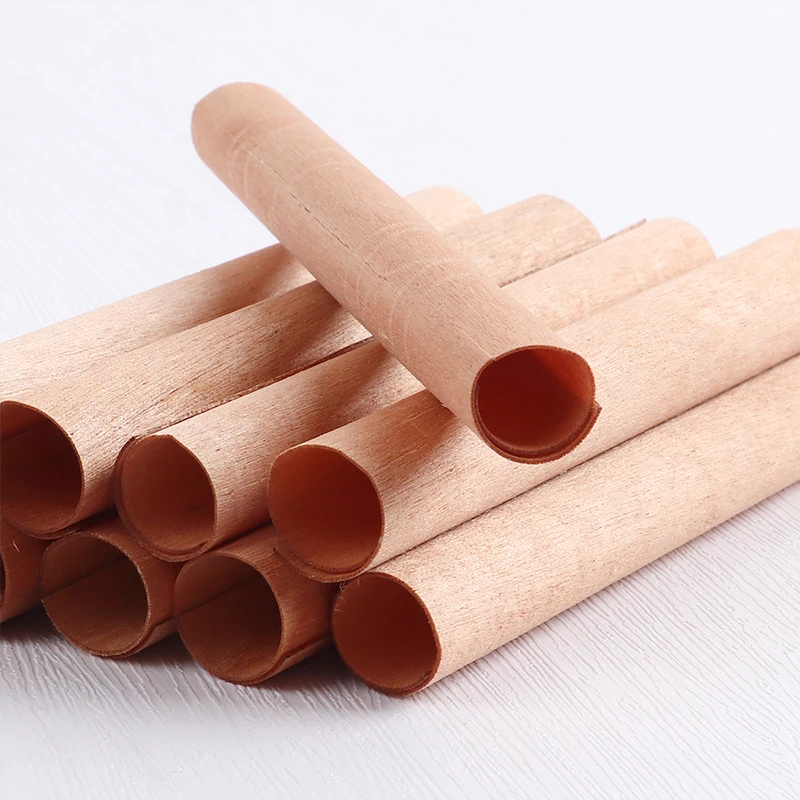 10 Pcs Wooden Candle Wicks Set Round Tube Natural Smokeless Wooden Candle Core Cylindrical with Base For DIY Candle Making Craft