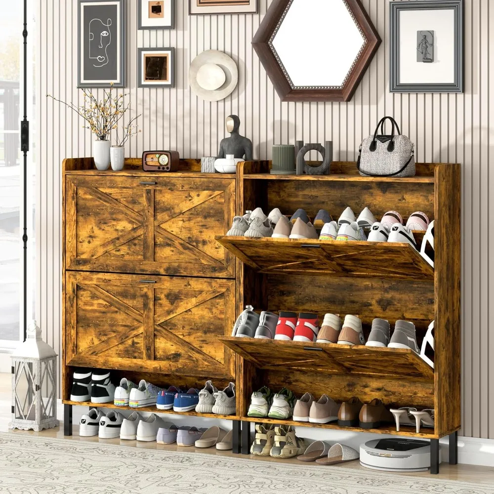 

Shoe Cabinet,With 4 Flip Drawers, 10-Tier Slim Narrow Freestanding Hidden Shoe Storage, shoes Cupboards