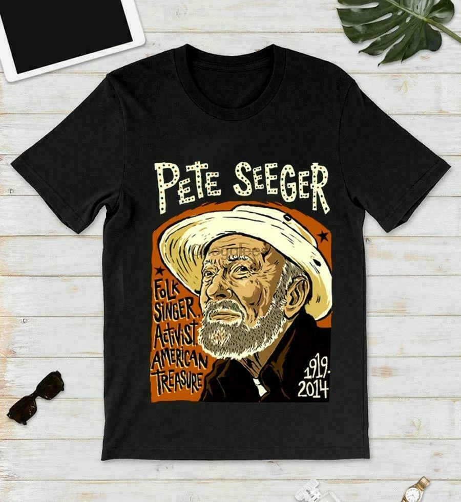 Thank You Folk Music Pete Seeger Shirt Classic Black Unisex T-shirt S-5XL