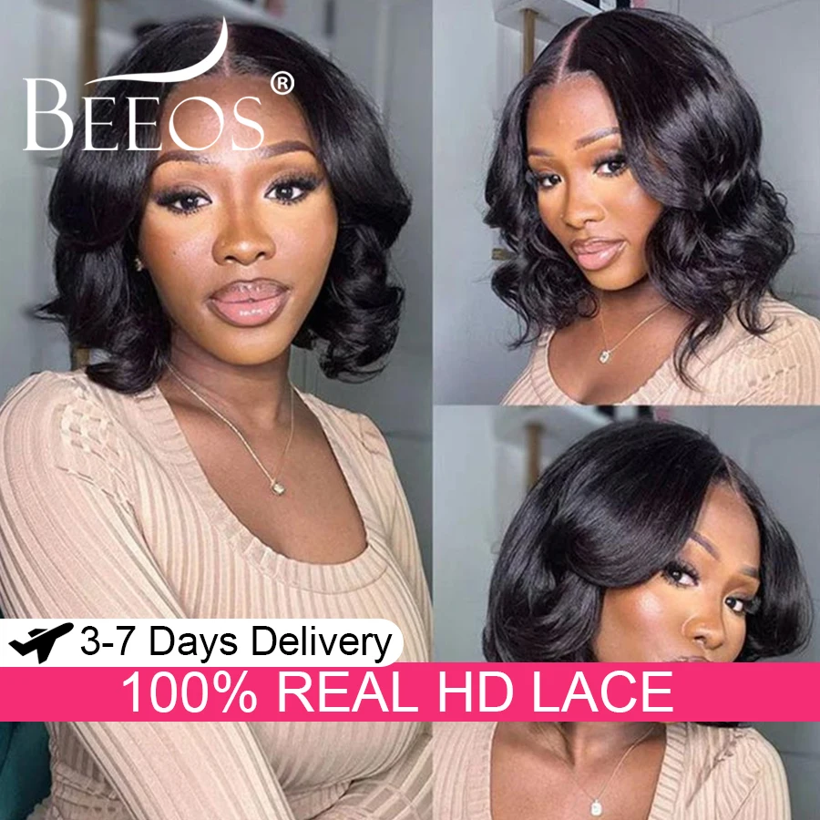 

Gluless 5x5 HD Transparent Lace Closure Wig Human Hair Short Body Wave Bob Wigs Pre Plucked Brazilian Hair Melt Skins For Woman