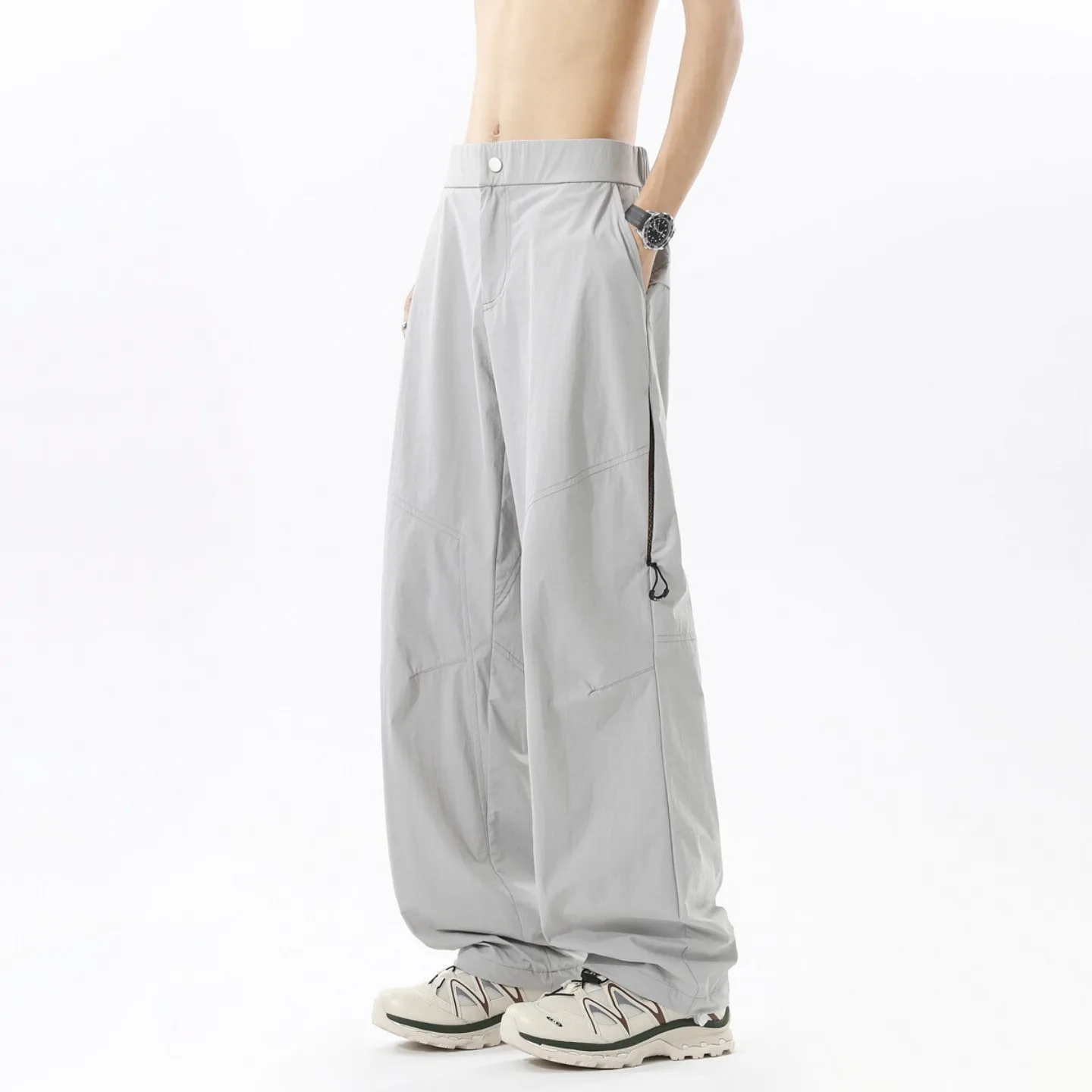 

Ice Silk Qui Dry Sports Pants Men's Summer Trendy Brand Patchwork Loose Wide Leg Outdoor Mountain Casual Pants Breathable