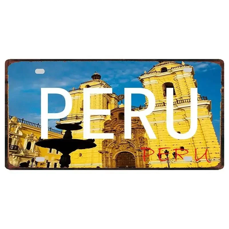 Peru Lima Cusco Car License Pate Retro Rusted  Art Front Vanity Tag Wall Poster Decor for Bar Garage Home Decoration Plaques