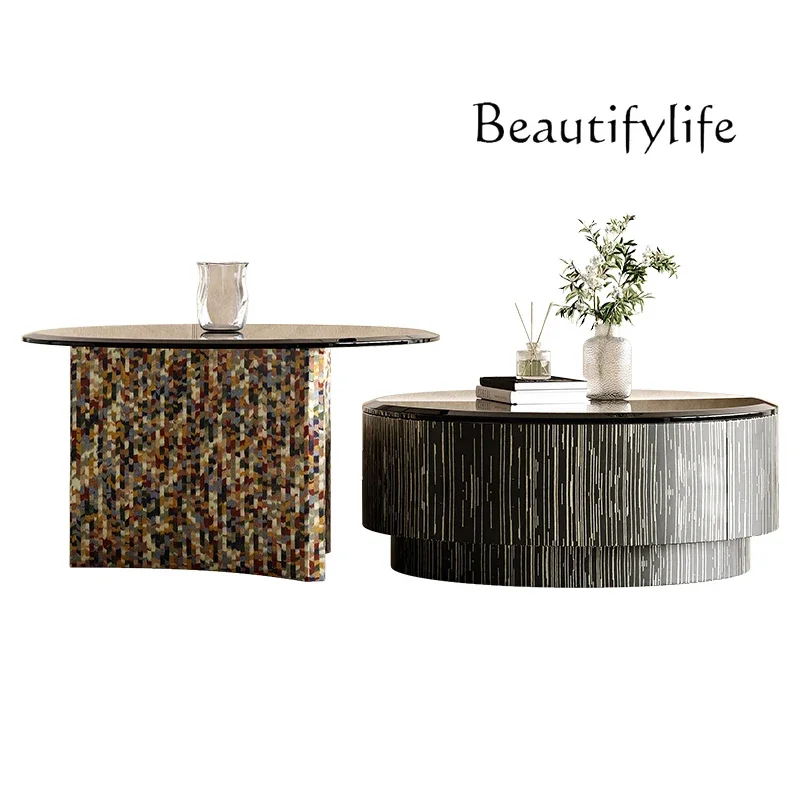 

YY Glass Tray Coffee Table Aesthetic European Italian Luxury Round Set End Tables Living Room Small Salontafel Home Furniture