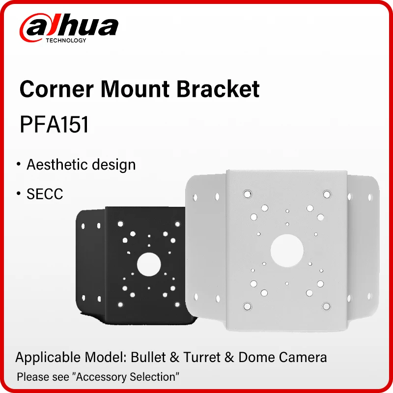 Dahua PFA151 Corner Mount Bracket Camera Mount CCTV Bracket Camera Accessories Load Bearing 10.0kg White Black Color