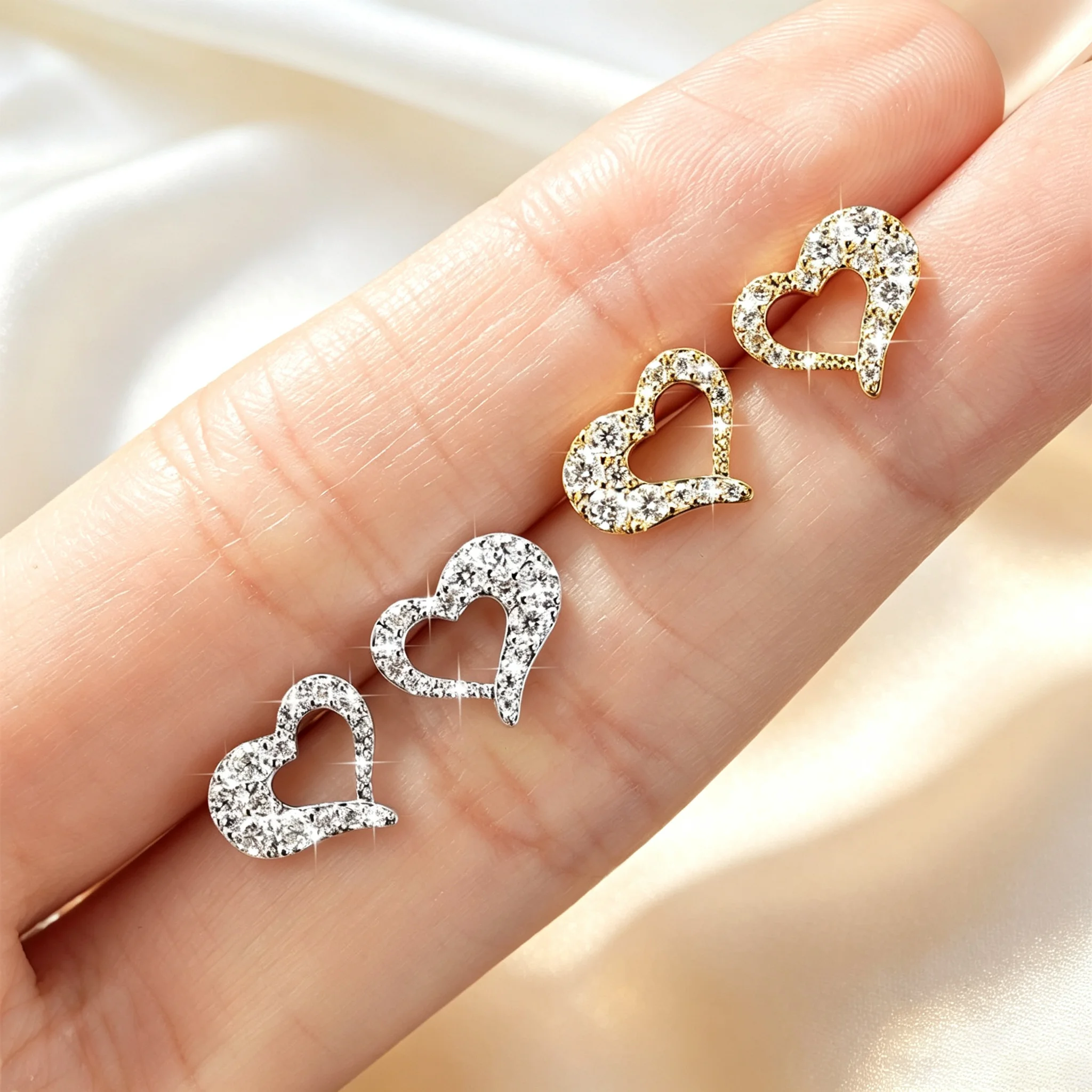 Abestecom 14K Tarnish Resistant Gold Plated D Color VVS1 Moissanite 2mm Heart Stud Earrings Hypoallergenic Earrings Jewelry Gift