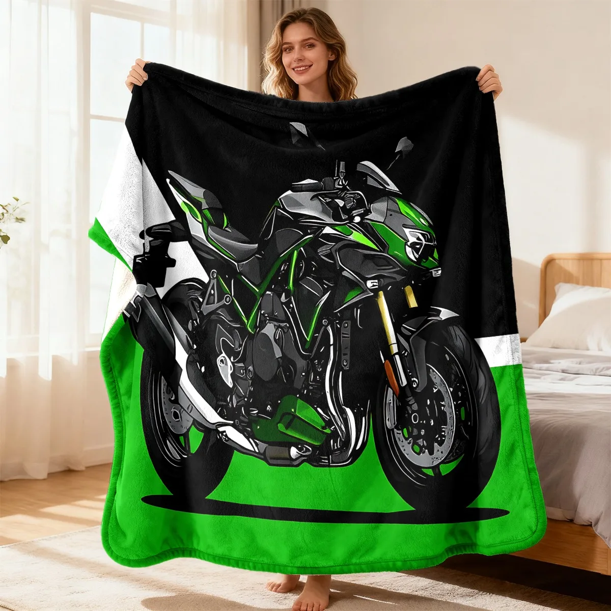 Motorrad-Decke für Sofa, Bett, Dekoration, Geschenk, Sport, Motorrad, Rennsport, Fan, Erwachsene, 150 x 200 cm, einzigartig bedruckte Decke