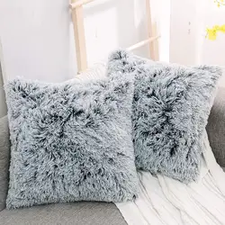 Soft Fur Cushion Cover 43x43cm Cozy Plush Decorative Pillow Cover for Living Room Sofa Decor Pillowcase White Grey Cushion Case