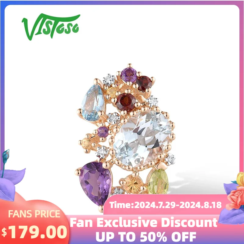 

VISTOSO Genuine 14K 585 Rose Gold Pendants For Women Sparkling Diamonds Colorful Gems Delicate Party Wedding Gift Fine Jewelry