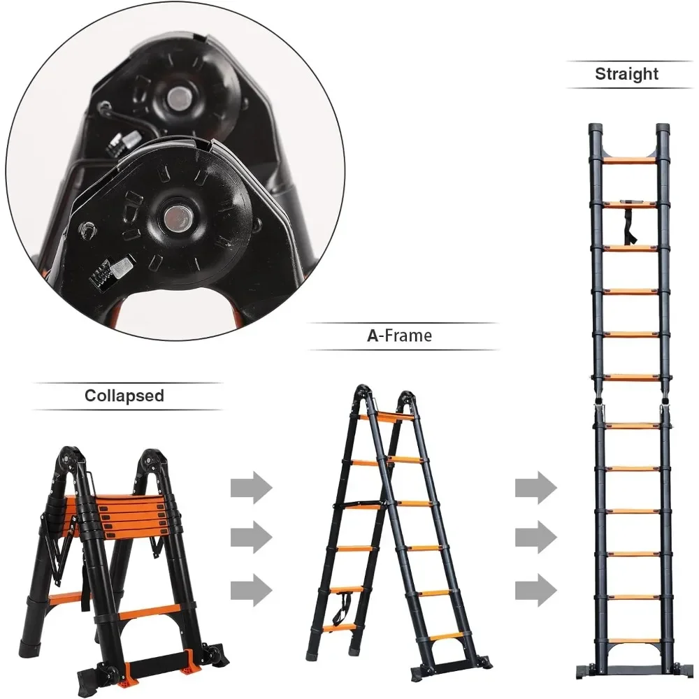 Telescoping Ladder,Telescoping A Frame Ladder with Balance Bar and Movable Wheel,Household Use Folding Ladder,