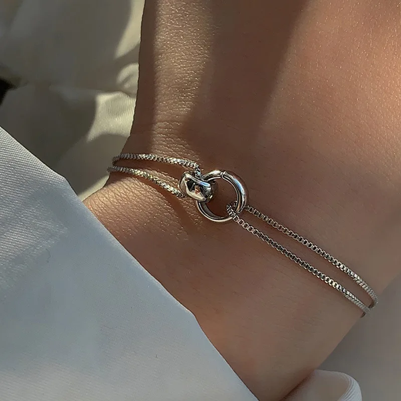 

925 Sterling Silver Double Ring Bracelets Woman Korean Charms Luxury Designer Jewelry Vintage Wedding Jewellery Money 925