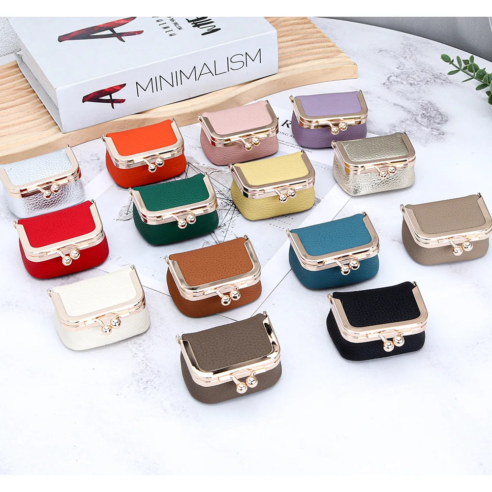 Mini Genuine Leather Kiss-Lock Jewelry Box Small Pouch for Rings Necklaces Earrings Portable Travel Accessory