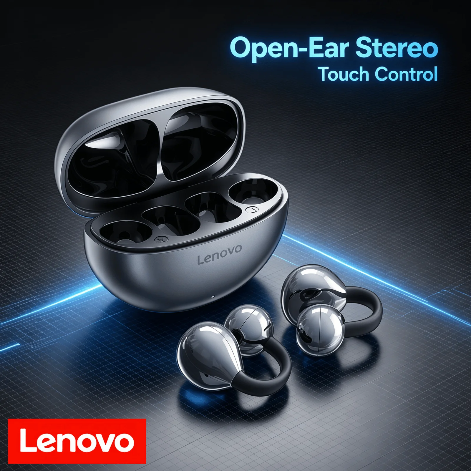 Lenovo TA410 Earphones Open Ear Wireless Sports Earbuds Bluetooth Clip On HiFi Sound Long Battery Life Portable Headset Travel