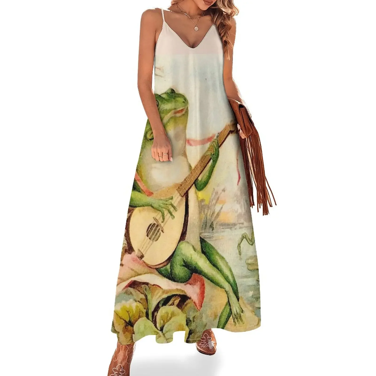 

FROG STRUMMING : Vintage Abstract Entertainment Print Sleeveless Dress dress for women ladies dresses for women 2025 Clothing